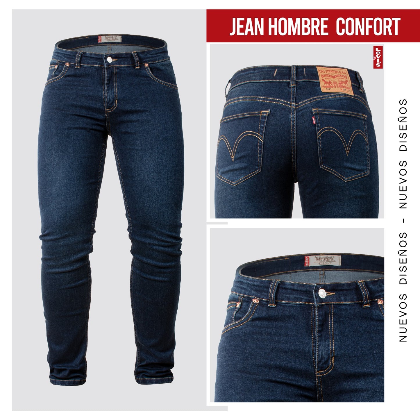 Jeans  hombre premium Lv azul oscuro