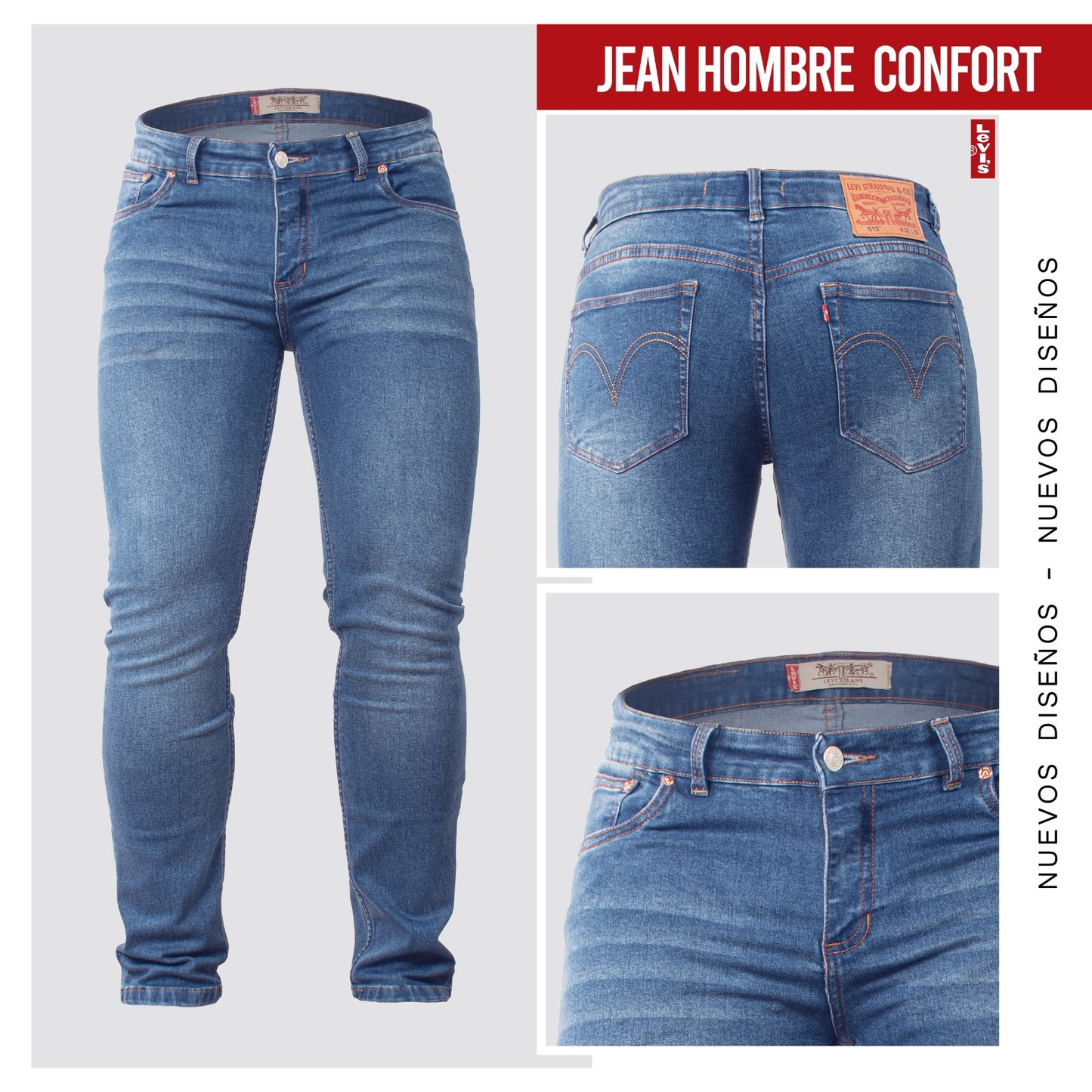 Jeans  hombre premium Lv azul medio